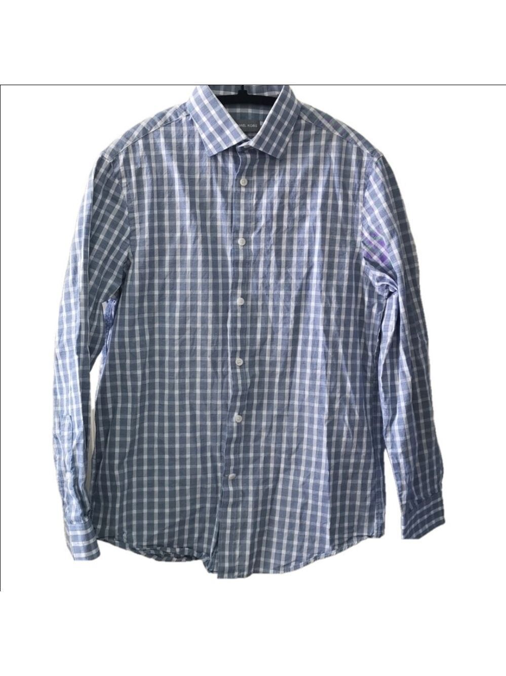 Michael Kors blue plaid regular fit dress shirt. Size Medium  EUC